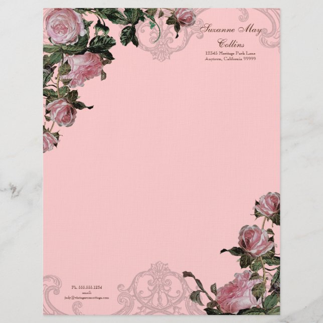 Trellis Rose Vintage Swirl Stationery Letterhead (Front)