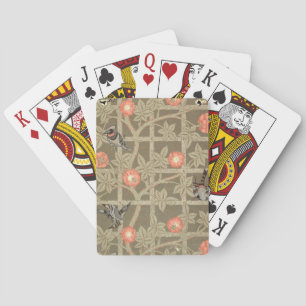 Trellis wallpaper design with a bottle green backg poker cards