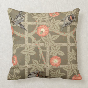 Trellis wallpaper design with a bottle green backg throw pillow