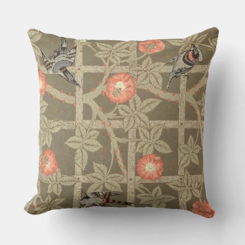 Trellis wallpaper design with a bottle green backg throw pillow