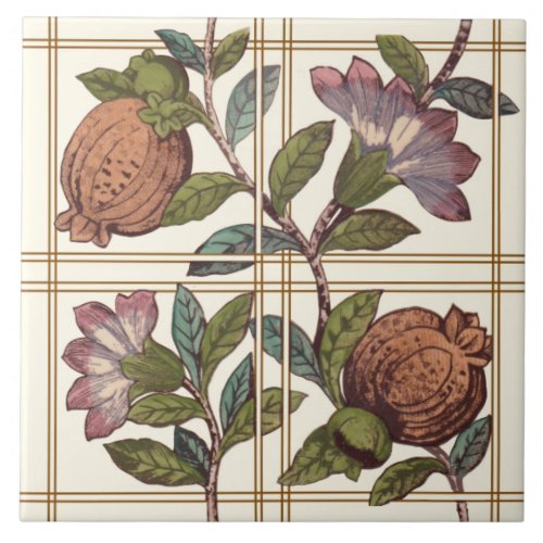 Trellis with Fruit  Flowers Repro Victorian Tile