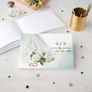 Trenby Bride Veil Green Wedding Foil Guest Book
