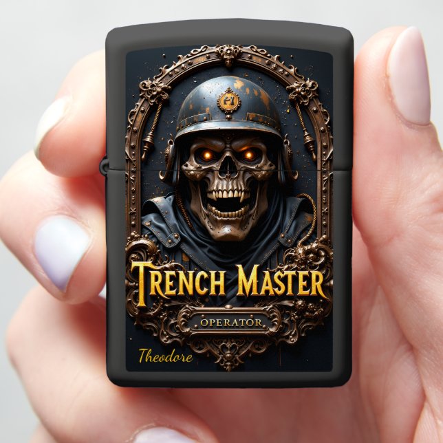 Trench Master Skull Commander Industrial Zippo Lighter (In Hand)