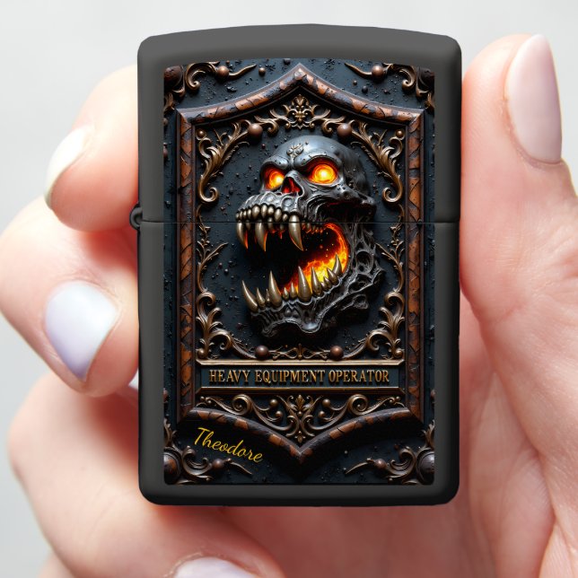 Trench Master Skull Fang Ornate Zippo Lighter (In Hand)