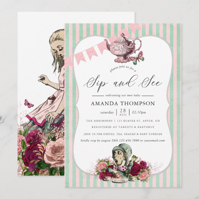 Trend Alice In Wonderland Tea Party Sip and See Invitation (Front/Back)