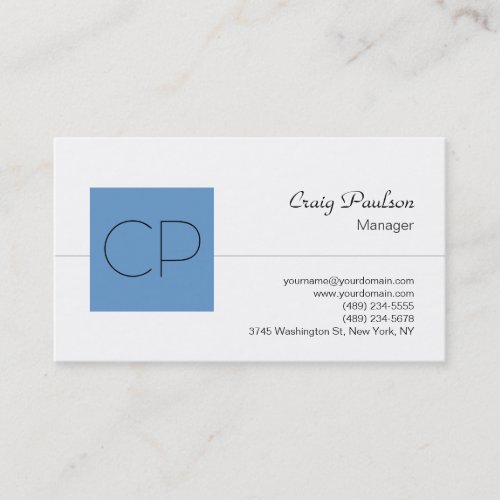 Trend Blue Monogram Classical Script Business Card