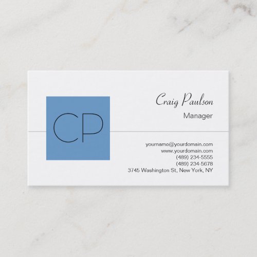 Trend Blue Stripe Monogram White Business Card