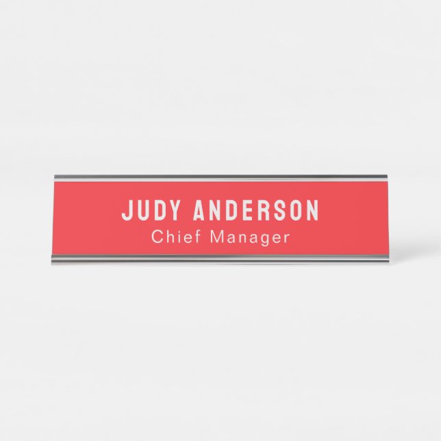 Trend Bright Red Professional Plain Modern Elegant Desk Name Plate (Front)