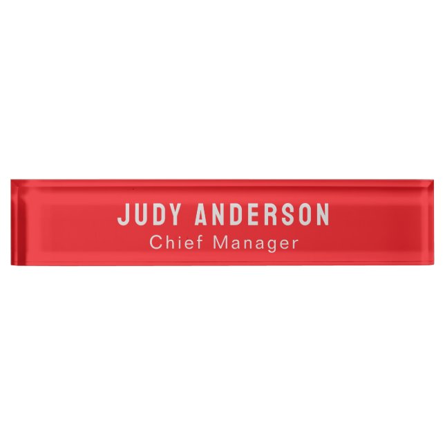 Trend Bright Red Professional Plain Modern Elegant Desk Name Plate (Front)
