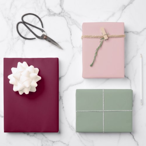 Trend Color Burgundy Pink Sage Wrapping Paper Sheets