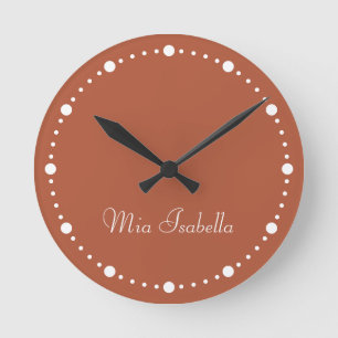 Trend Color Burnt Copper White Dots Round Clock