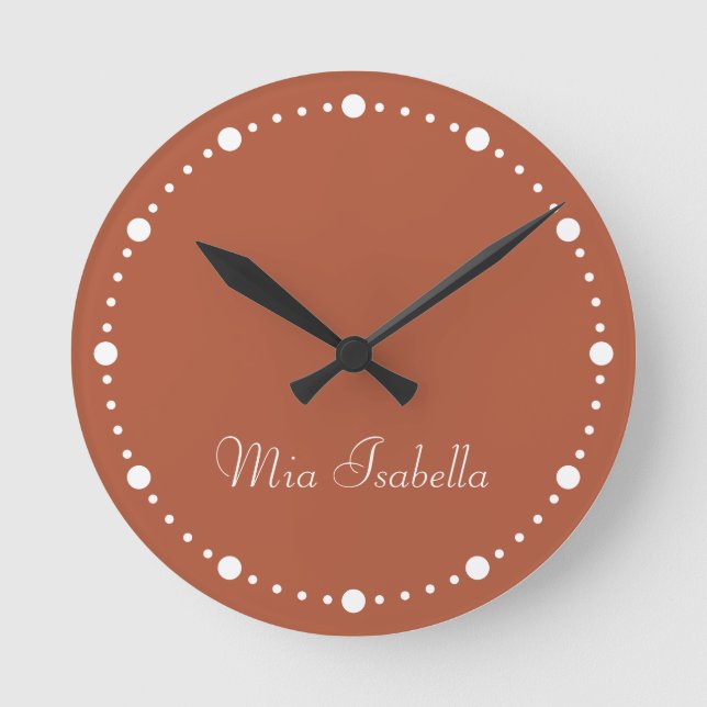 Trend Color Burnt Copper White Dots  Round Clock (Front)