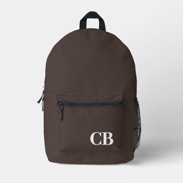 Trend Color Coffee Brown Monogram Printed Backpack (Front)