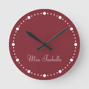 Trend Color Crimson Red White Dots  Round Clock