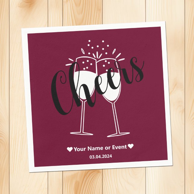 Trend Color Dark Burgundy Cheers Paper Napkins (Creator Uploaded)