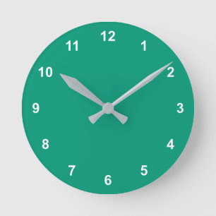 Trend Color - Jade Green Round Clock With Numbers