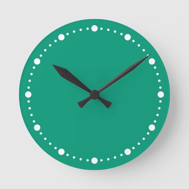 Trend Color - Jade Green & White Dots Round Clock (Front)