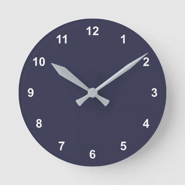 Trend Color - Navy Blue Round Clock With Numbers (Front)