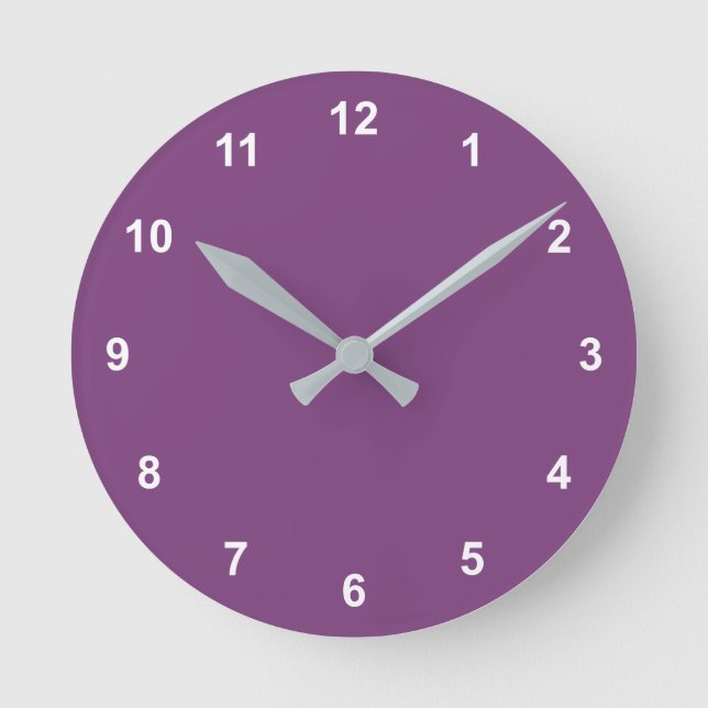 Trend Color - Plum Purple Round Clock With Numbers (Front)