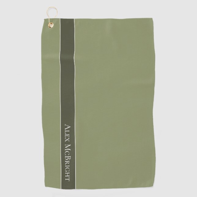 Trend Color Reed Green Modern Name Golf Towel (Front)
