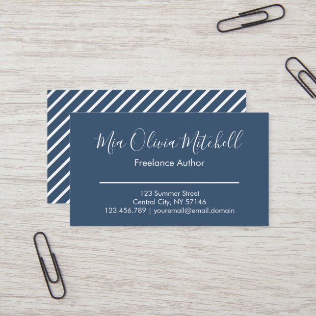 Trend Color Serious Blue Minimalist Business Card (Front/Back In Situ)