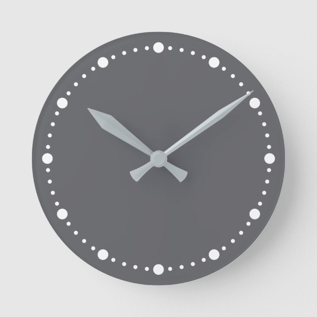 Trend Color - Slate Gray White Dots Round Clock (Front)