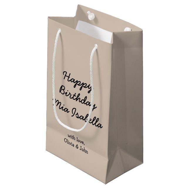Trend Color Soft Taupe Custom Small Gift Bag (Front Angled)