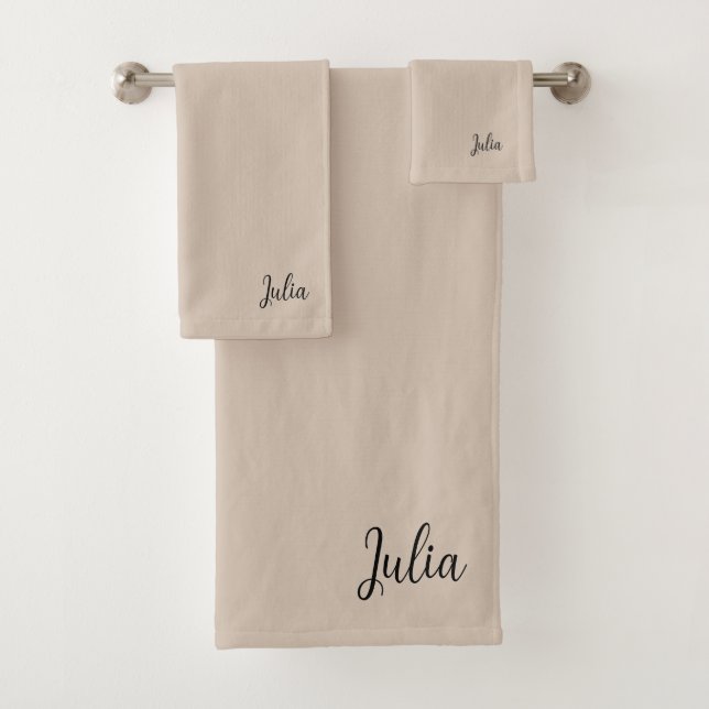 Trend Color Soft Taupe Name Bath Towel Set (Insitu)