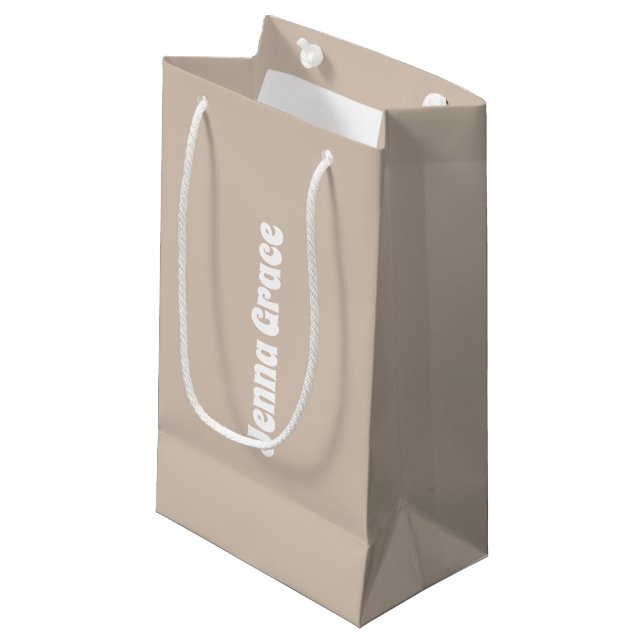 Trend Color - Soft Taupe Small Name Gift Bag (Front Angled)