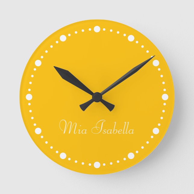 Trend Color Sunburst Yellow White Dots Round Clock (Front)