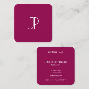 Trend Color Viva Magenta Elegant Monogram Template Square Business Card