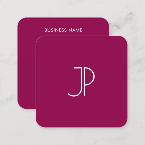 Trend Color Viva Magenta Elegant Monogram Template Square Business Card