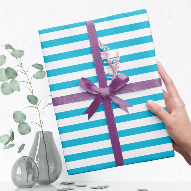 Trend Color - Vivid Cyan Striped Wrapping Paper (Creator Uploaded)