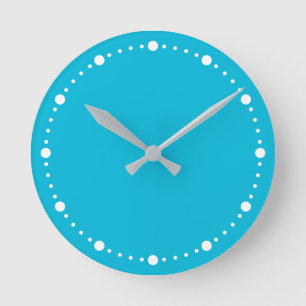 Trend Color - Vivid Cyan White Dots Round Clock