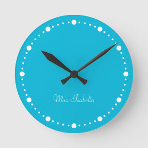 Trend Color - Vivid Cyan White Dots Round Clock