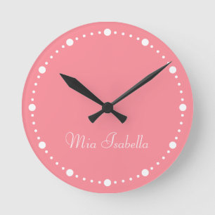 Trend Color Watermelon Pink White Dots Round Clock