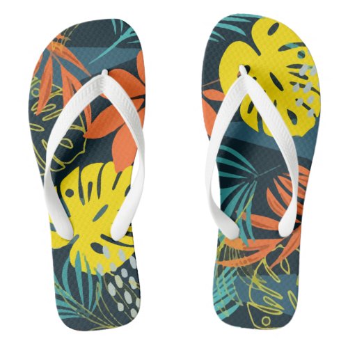 Trend Colorful Tropical Leaves Plants Blue Flip Flops