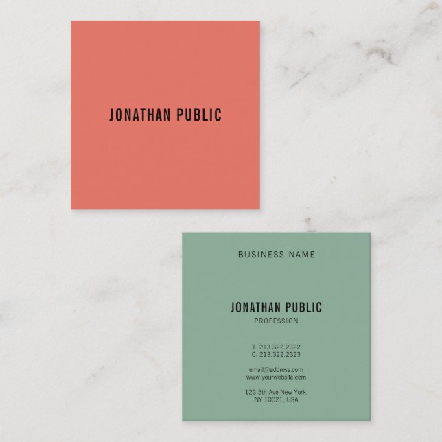 Trend Colors Modern Elegant Simple Template Square Business Card (Front/Back)