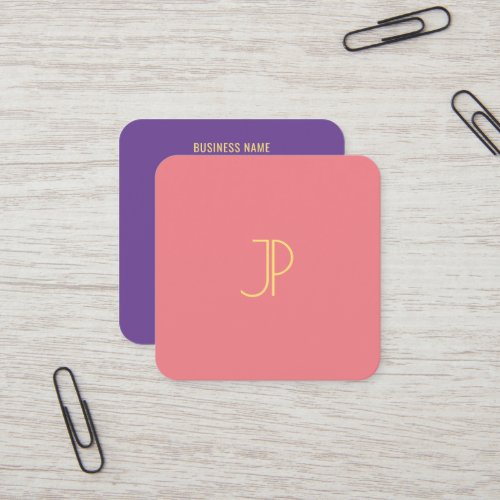 Trend Colors Modern Template Gold Look Monogram Square Business Card