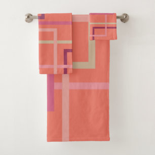 Trend colors Pantone 2019 pink and purple squares. Bath Towel Set
