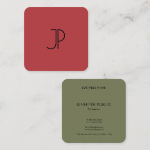 Trend Colors Red And Green Monogram Initial Square Business Card