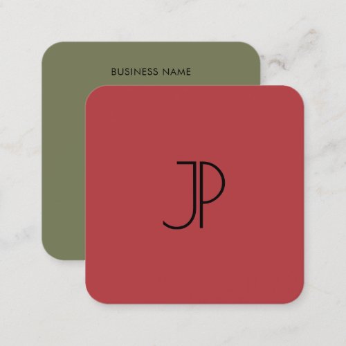 Trend Colors Red And Green Monogram Initial Square Business Card