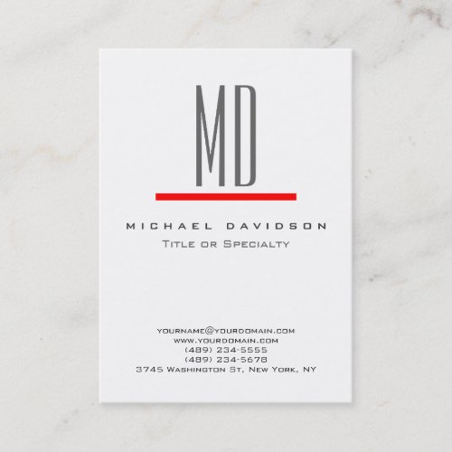 Trend Gray Monogram White Red Chubby Business Card