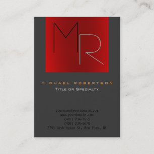 Trend Gray Red Unique Monogram Plain Business Card