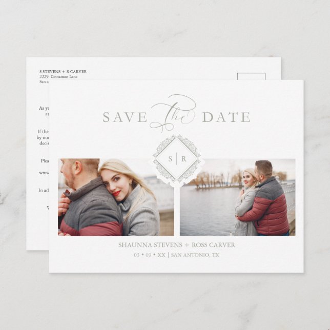 Trend Initials Chic Ornament Sophisticated Wedding Announcement Postcard (Front/Back)