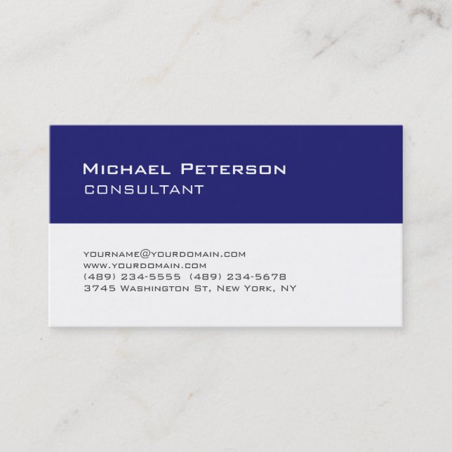 Trend Midnight Blue White Consultant Business Card (Front)