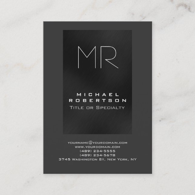 Trend Monogram Shades of Gray Chubby Business Card (Front)