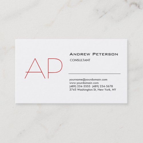 Trend Plain Black White Red Monogram Business Card