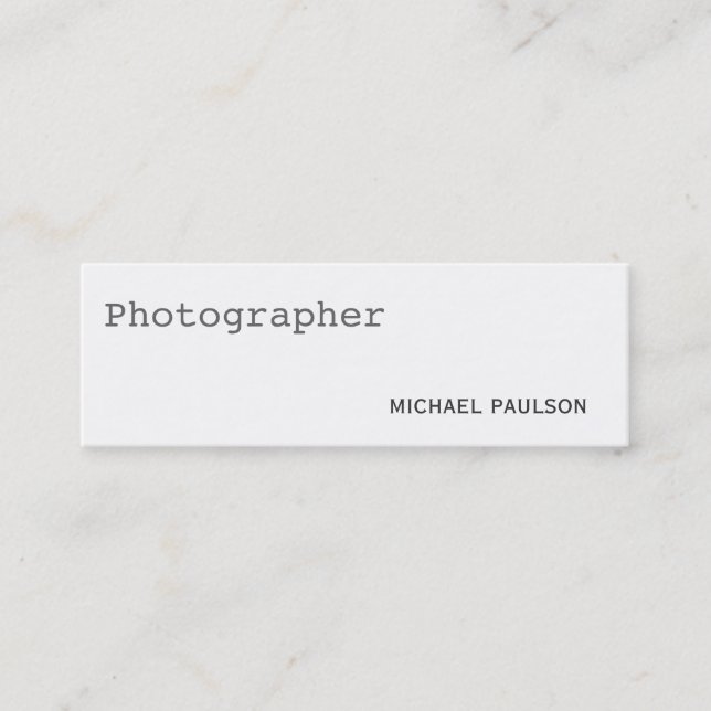 Trend Plain Skinny White Photography Business Card (Front)