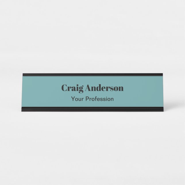 Trend Professional Plain Modern Elegant Cadet Blue Desk Name Plate (Front)